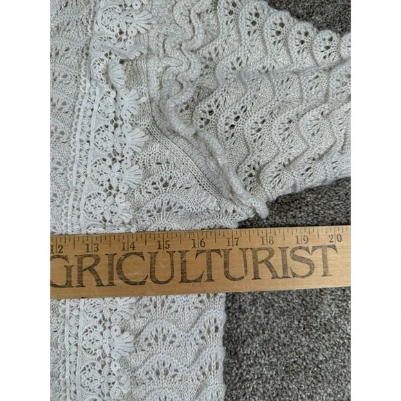 Anthropologie Kachel Shimmer Crochet Short Sleeve Sweater Size Small Offwhite - Picture 6 of 11